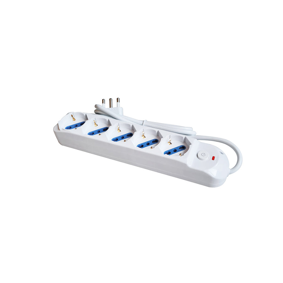 Multipresa Schuko con Interruttore - 5 Prese - Spina 2P+T 16A - 250V~