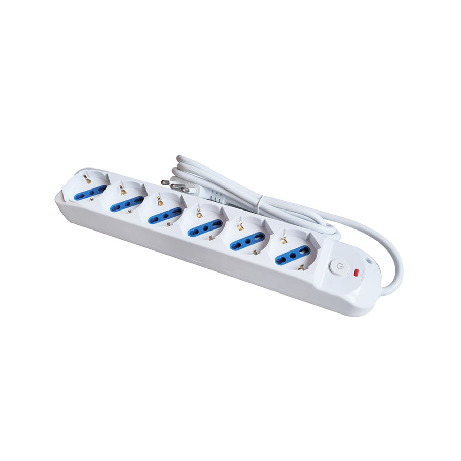 Multipresa Schuko con Interruttore - 6 Prese - Spina 2P+T 16A - 250V~