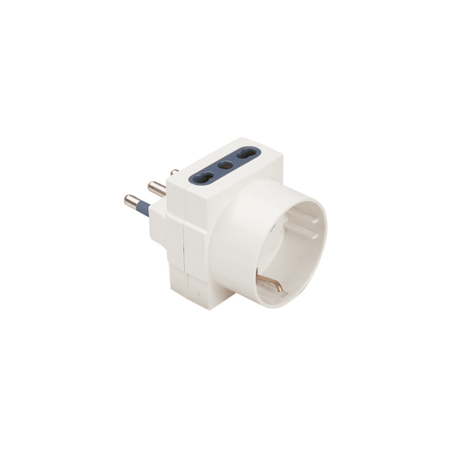 Adattatore con Spina 2P+T 16A e 3 Prese (1 Schuko + 2 Prese 10/16A) - 250V~