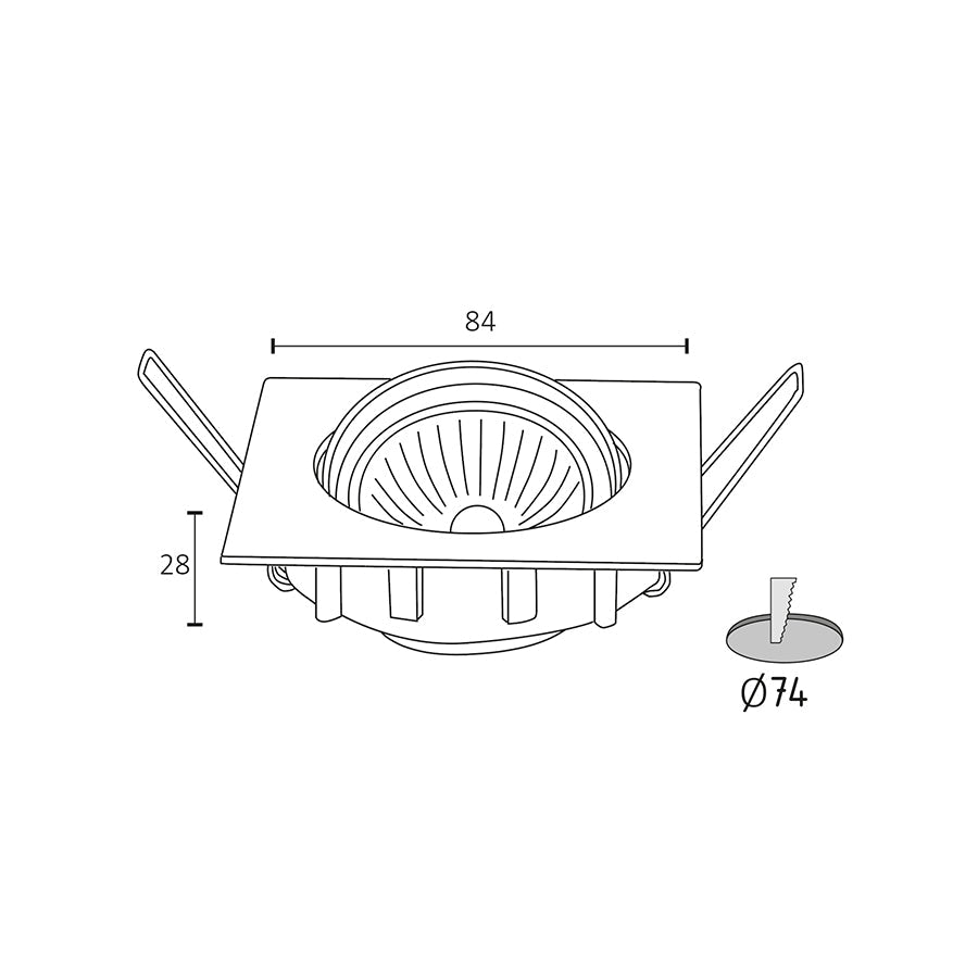 Faretto spot quadrato orientabile da incasso GU10 – Foro 74 mm
