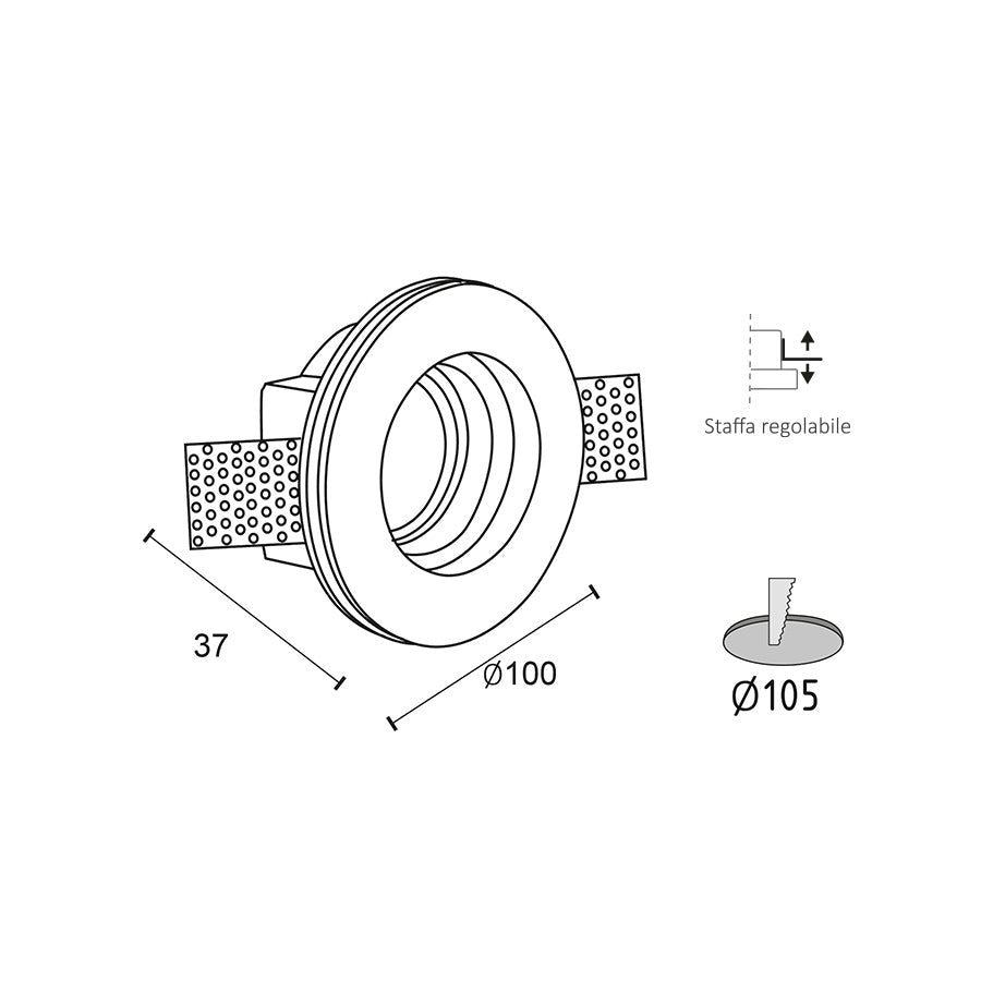Faretto da incasso in gesso 7W GU10 LED – Verniciabile da interno
