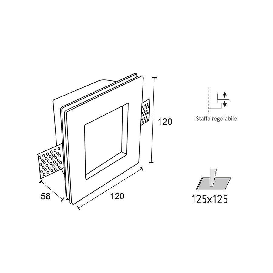 Faretto da incasso in gesso 7W GU10 – 120x120 mm con vetro smerigliato