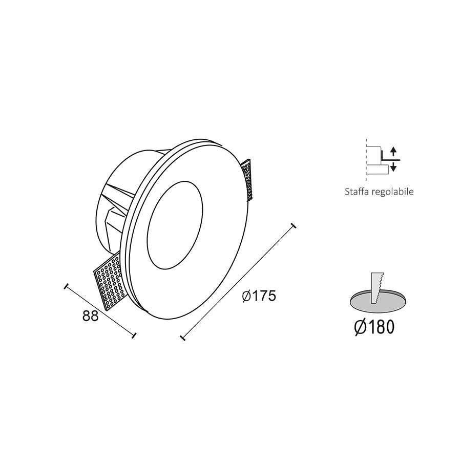 Faretto da incasso in gesso verniciabile Ø175 mm GU10