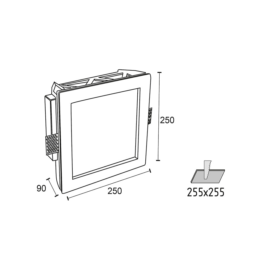 Faretto da incasso in gesso 2xE27 verniciabile – 250x250 mm