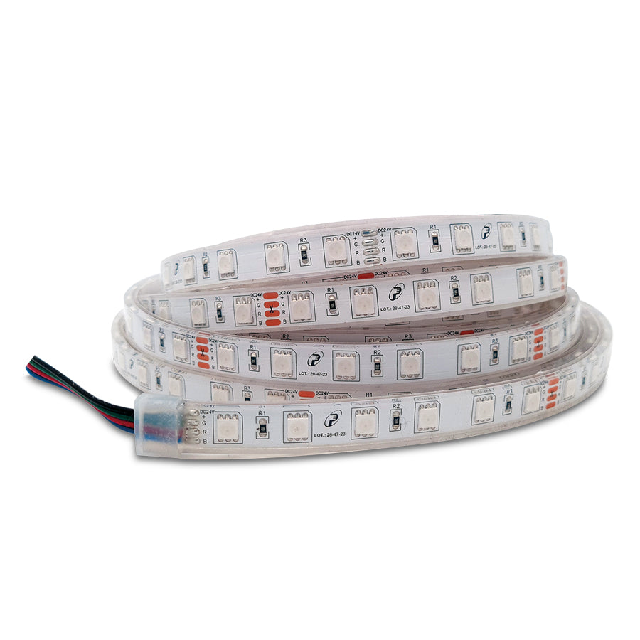 Striscia LED RGB 14,4W/mt IP55 – Bobina 5 metri – 24V per esterni