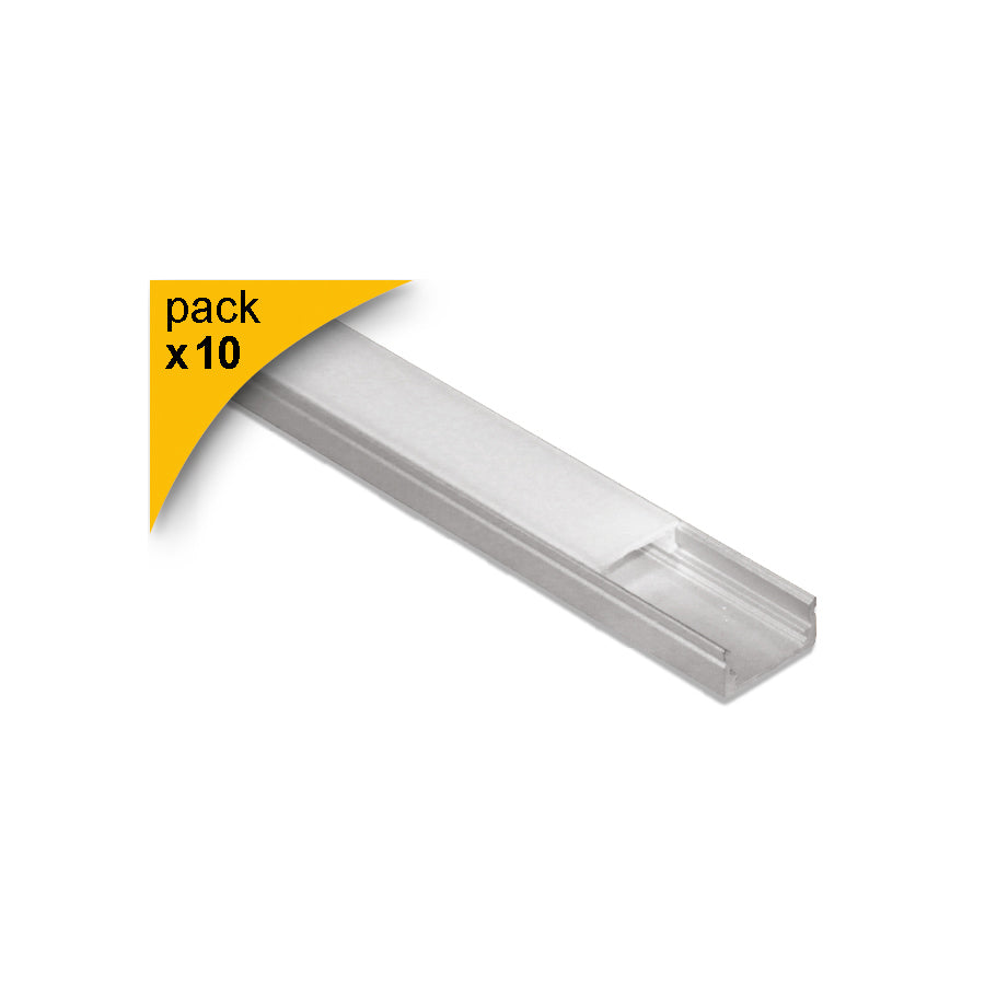 Profilo LED alluminio 2 m con diffusore smerigliato per strip LED – canalina LED superficie soffitto parete confezione 10 pezzi