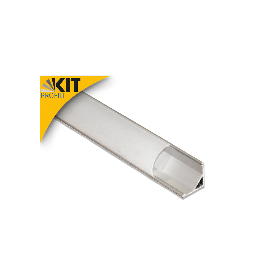 Profilo angolare in alluminio 2m per strisce LED con diffusore smerigliato, tappi e clips