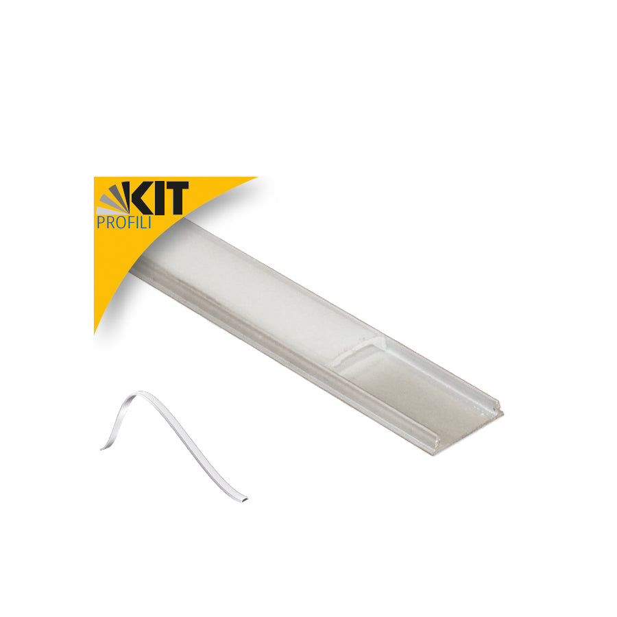 Profilo flessibile in alluminio 2m per strisce LED con diffusore opale, tappi e clips in acciaio