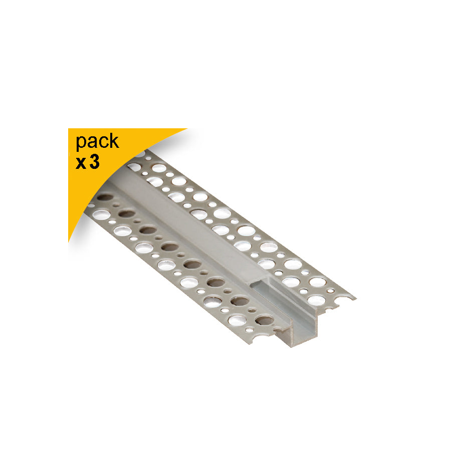 Kit profilo LED cartongesso con alette 2 m diffusore smerigliato – profilo taglio luce incasso strip LED confezione 3 pezzi