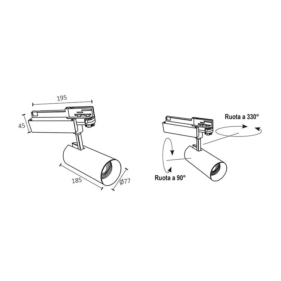 Proiettore per Binario EURO 4 – 20W – 1800 Lumen – 4200K – Orientabile