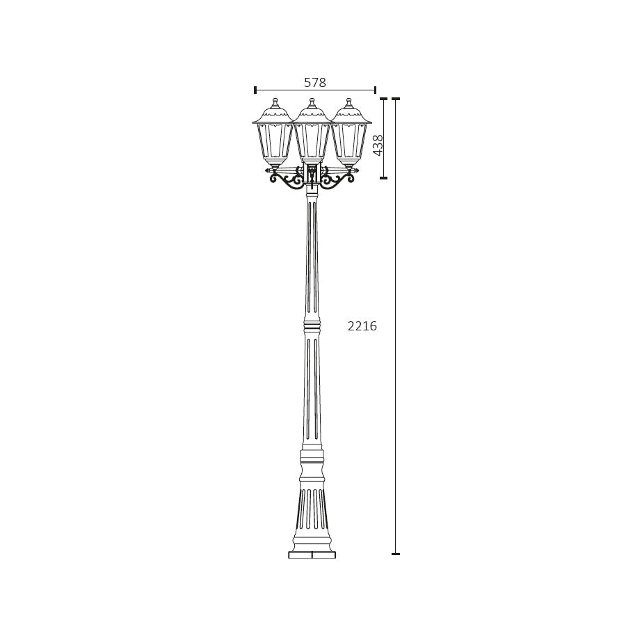 Lampione da Giardino 3 Lanterne E27 IP44 – illuminazione classica per vialetti, giardini e ingressi esterni
