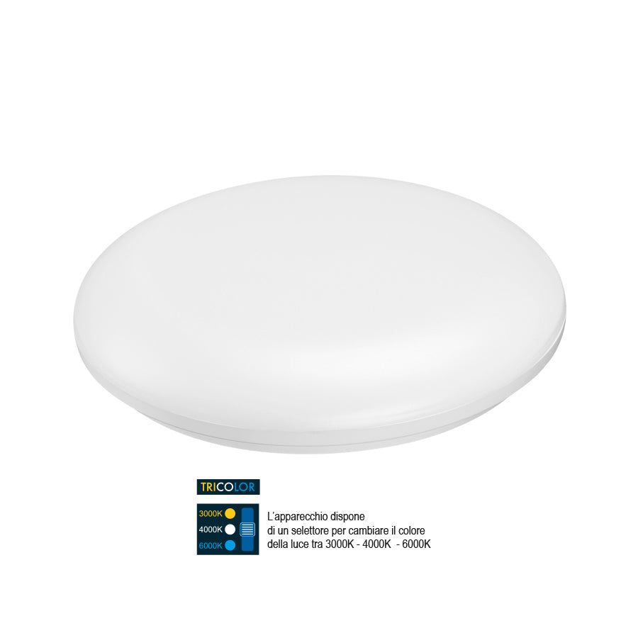 Plafoniera LED 18W 1850 Lumen IP65 Ovale, Tricolor 3000K/4000K/6000K, Per Interni Ed Esterni, Bianca