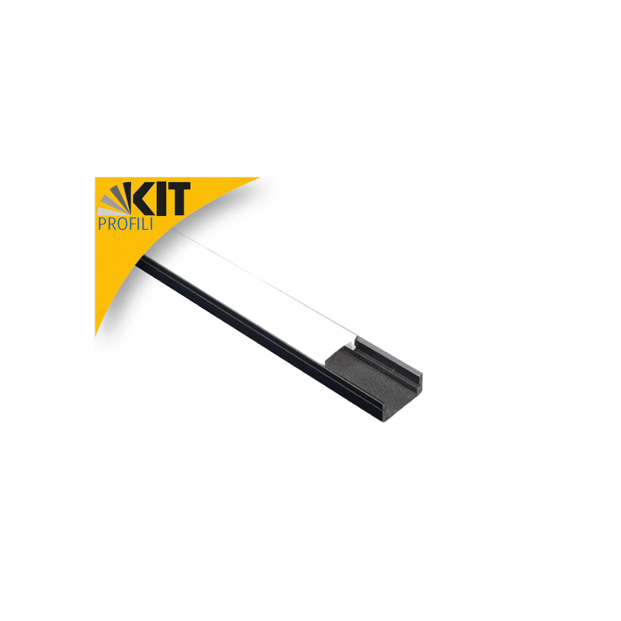 Profilo  nero in alluminio 2m per strisce LED con diffusore opale, tappi e clips