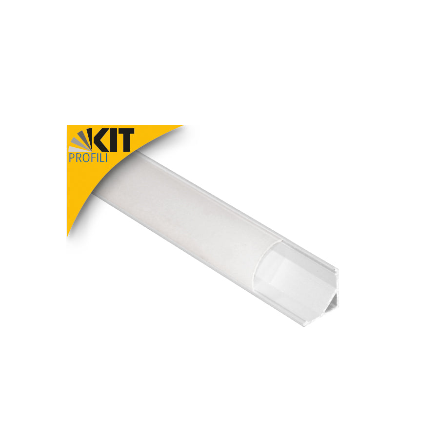 Profilo angolare bianco in alluminio 2m per strisce LED con diffusore opale, tappi e clips