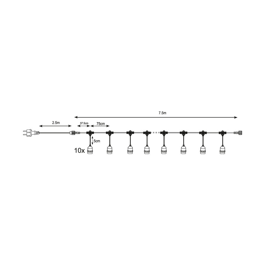 Cordoniera portalampade da esterno IP65 – 10xE27 – Max 10x60W