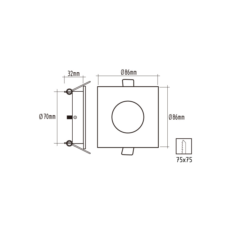 Faretto incasso quadrato GU10 86×86 mm foro 72 mm per cartongesso controsoffitto – portafaretto LED interno IP20