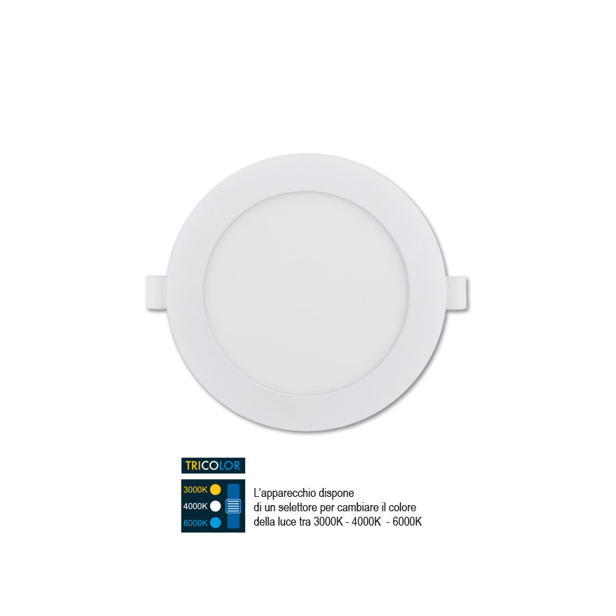 Pannello LED da incasso rotondo Ø128mm – 9W – 900 Lumen – Tricolor