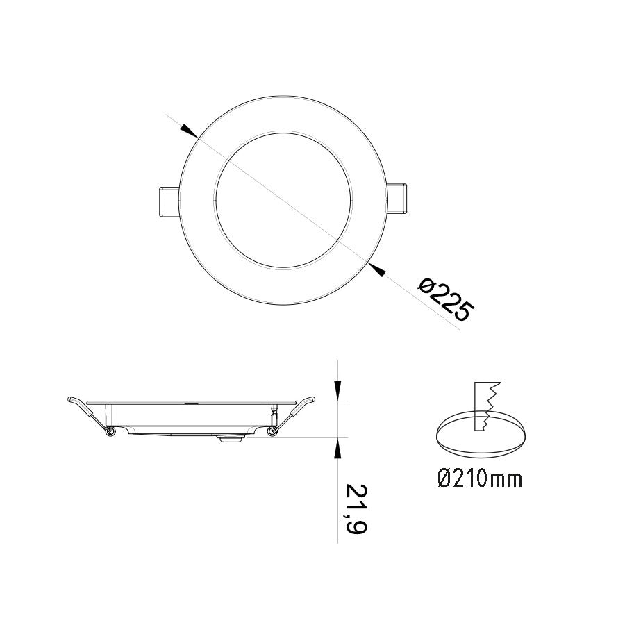 Pannello LED da Incasso Rotondo 24W 2400 lumen Tricolor Ø225mm – pannello LED slim per cartongesso e controsoffitti