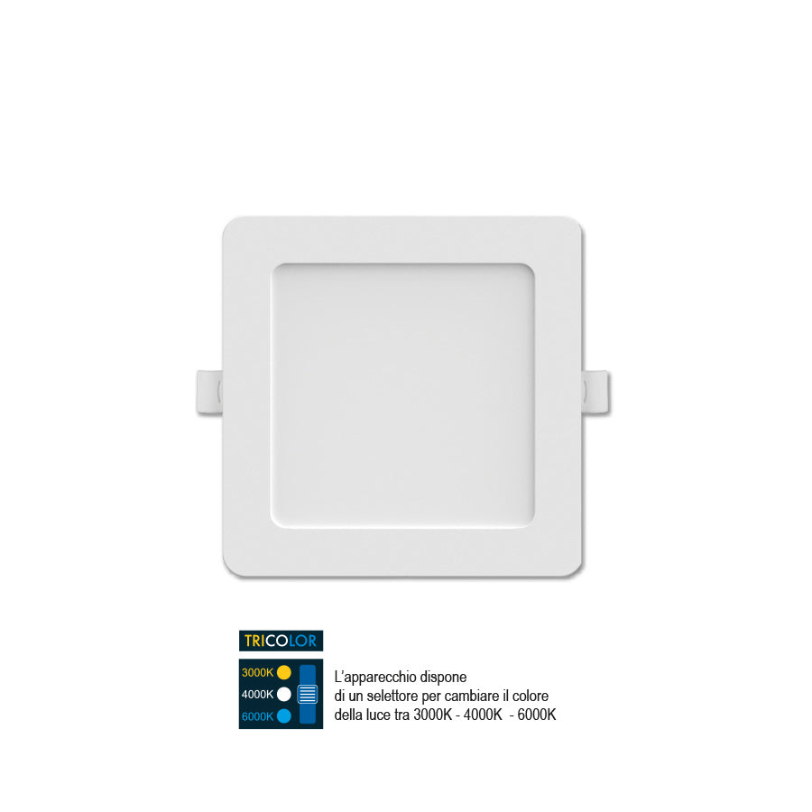 Pannello LED da incasso 12x12 cm – 9W – 900 Lumen – Tricolor