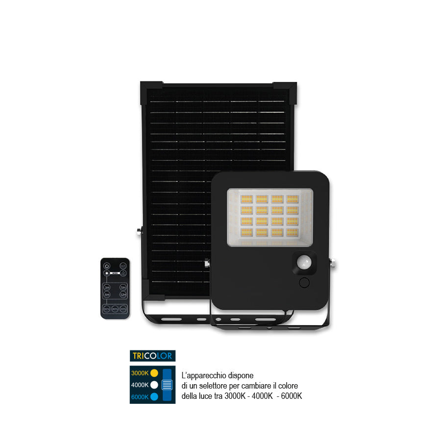 Proiettore solare LED Tricolor 32W con sensore e telecomando