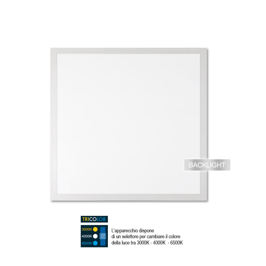 Pannello LED 60x60 Backlight 40W 4800 lumen Tricolor – pannello LED UGR<19 per uffici e controsoffitti