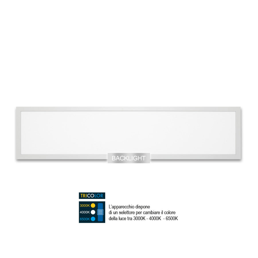 Pannello LED 30x120 Backlight 40W 4800 lumen Tricolor – pannello LED UGR<19 per uffici e controsoffitti