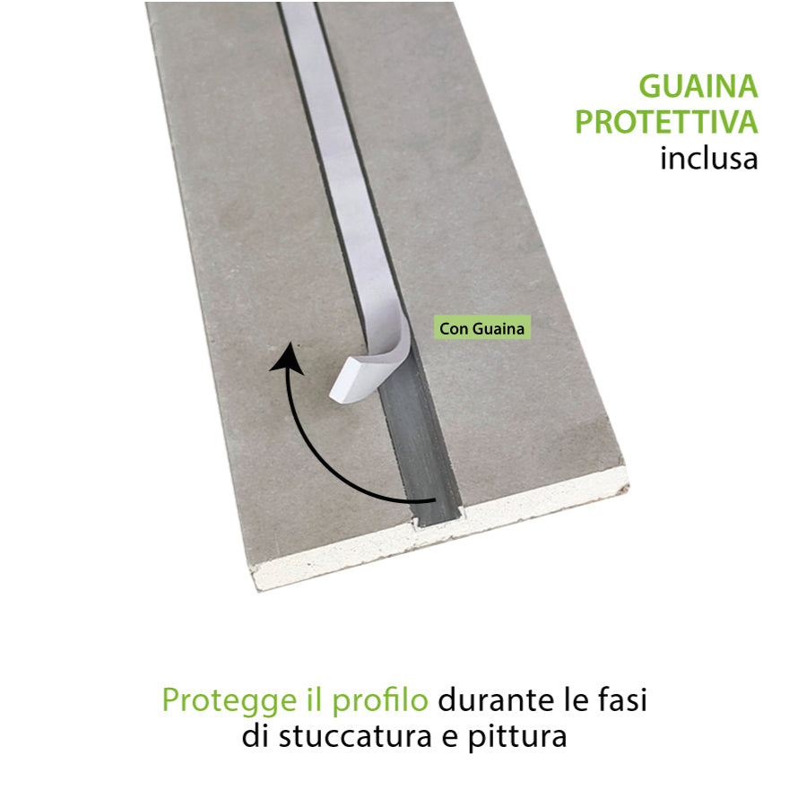 Profilo LED incasso cartongesso 2 m con supporto in gesso – profilo alluminio per strip LED taglio luce a scomparsa interno-Confezione 5 pezzi.